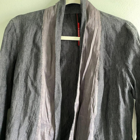100% Flax LINEN Ana Nonza Bell Sleeve Cardigan with Belt Gray Purple  Size M - Picture 4 of 10